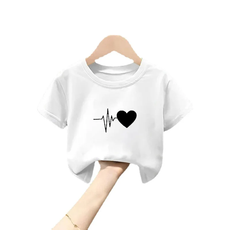 Camiseta de manga corta para niñas, Top blanco puro, ropa de moda para niños grandes, novedad de verano