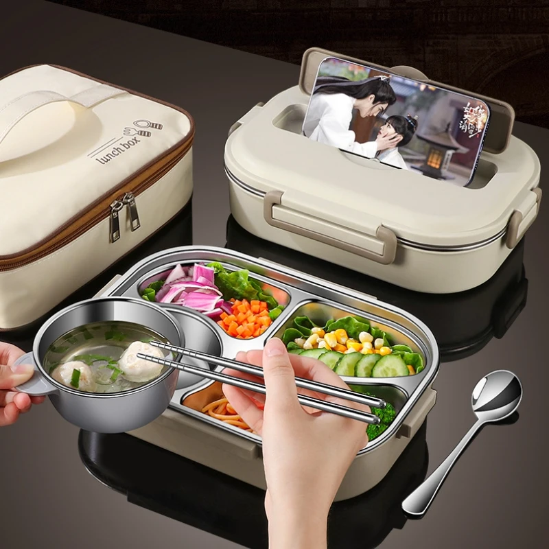 304 Stainless Steel Compartment Insulated Lunch Box Office Worker Students Sealed Portable Bento Microwae Heating Food Container