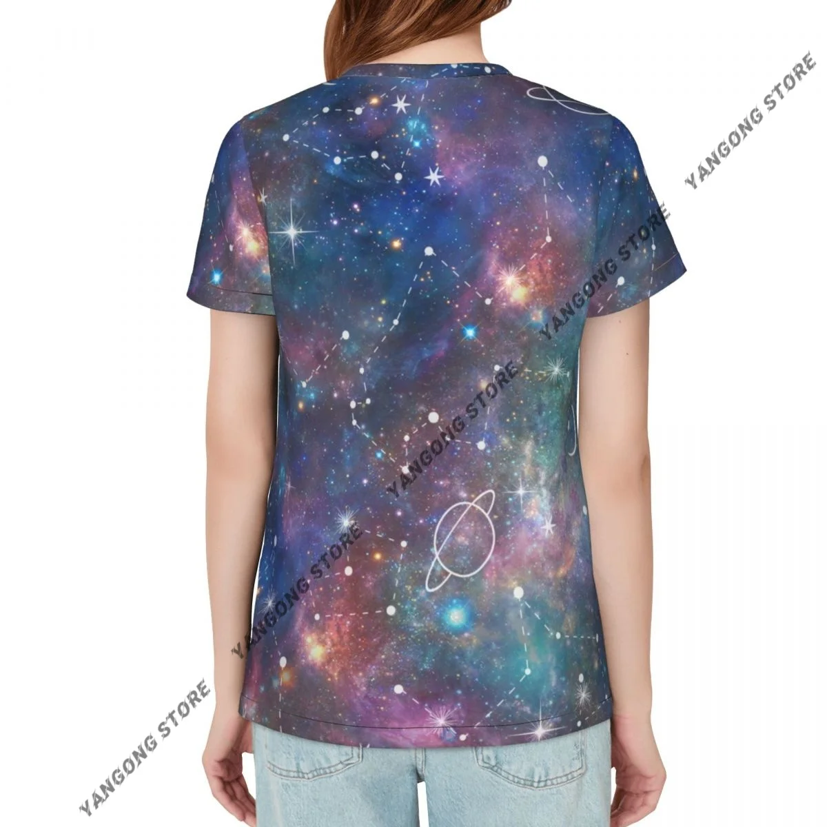 Women's T-shirt Constellation Moon And Planet Galaxy Tshirt Women Casual O-Neck Short Sleeve Tops Tees Clothing