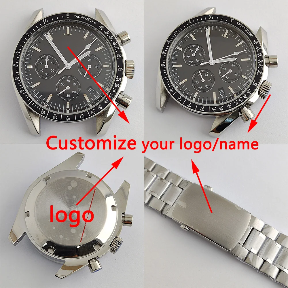 VK63 case japanese chronograph watch VK63 quartz movement 39MM stainless steel case custom logo VK63 dial