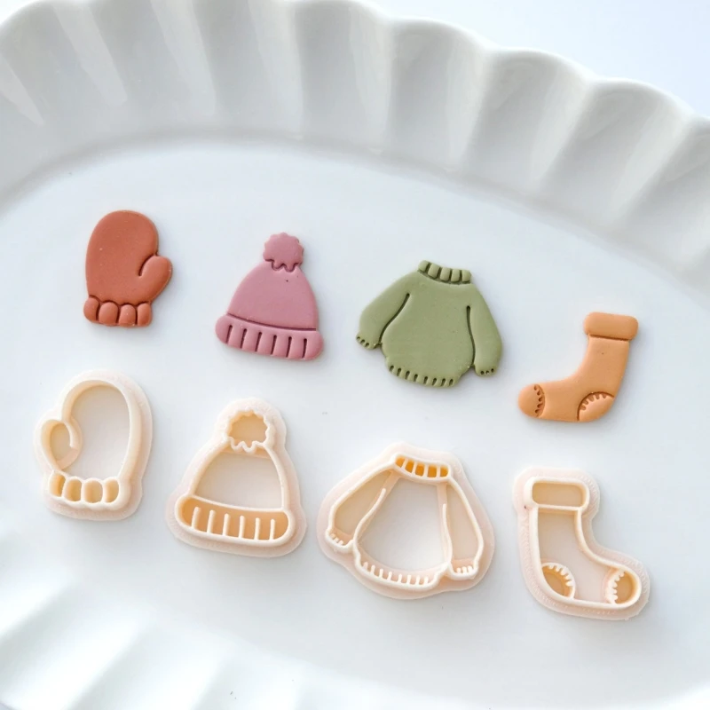 Soft Pottery Mold 3D Christmas Series Socks/Gloves/Sweater /Winter Hat Without Brim Earrings Jewelry Handmade Cute Mold