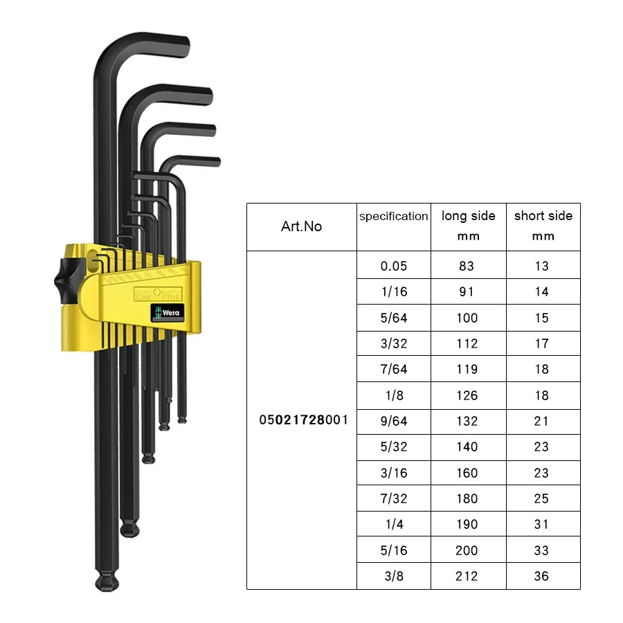 Wera 13 Pcs L-Shape Imperial Hex Spanner Set Multifunctional Wrench Set 950/ Hex Key Allen Wrench Set 05021728001