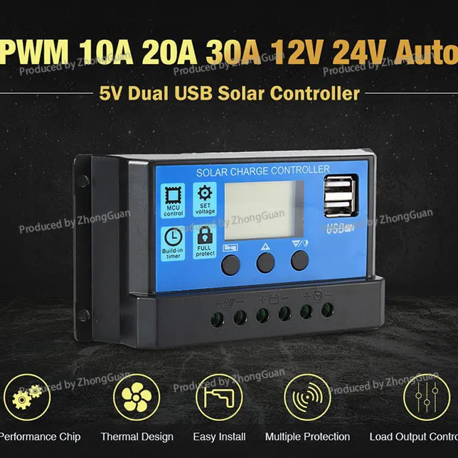 Solar Charge Controller Lcd Display Charging and Discharging Circuit Light Intelligent Identification System 12v 24v