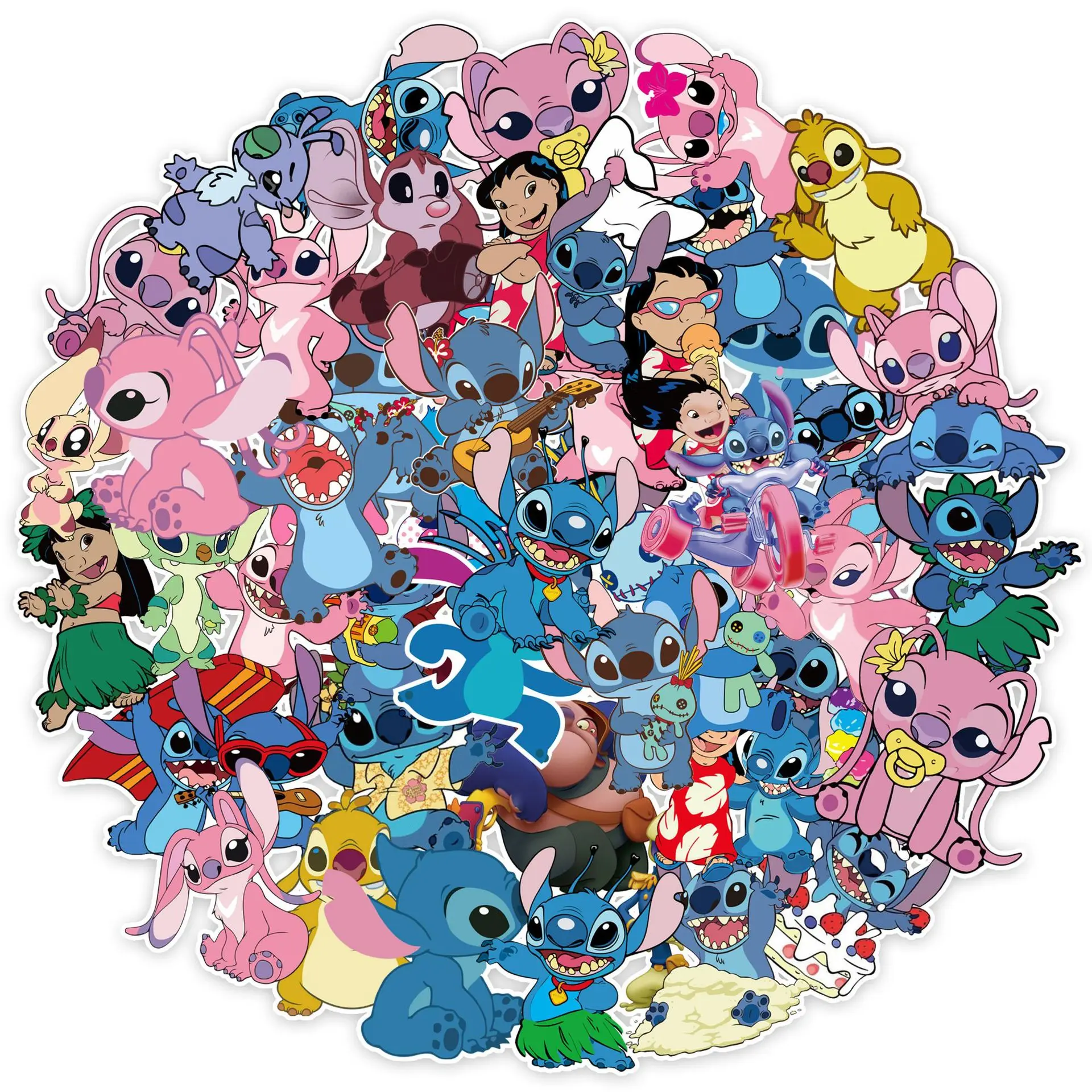Pacote de 50 adesivos kawaii Stitch – Adorável feliz, piloto e ponto lilo combinado, vinil premium para laptops, kits de artesanato