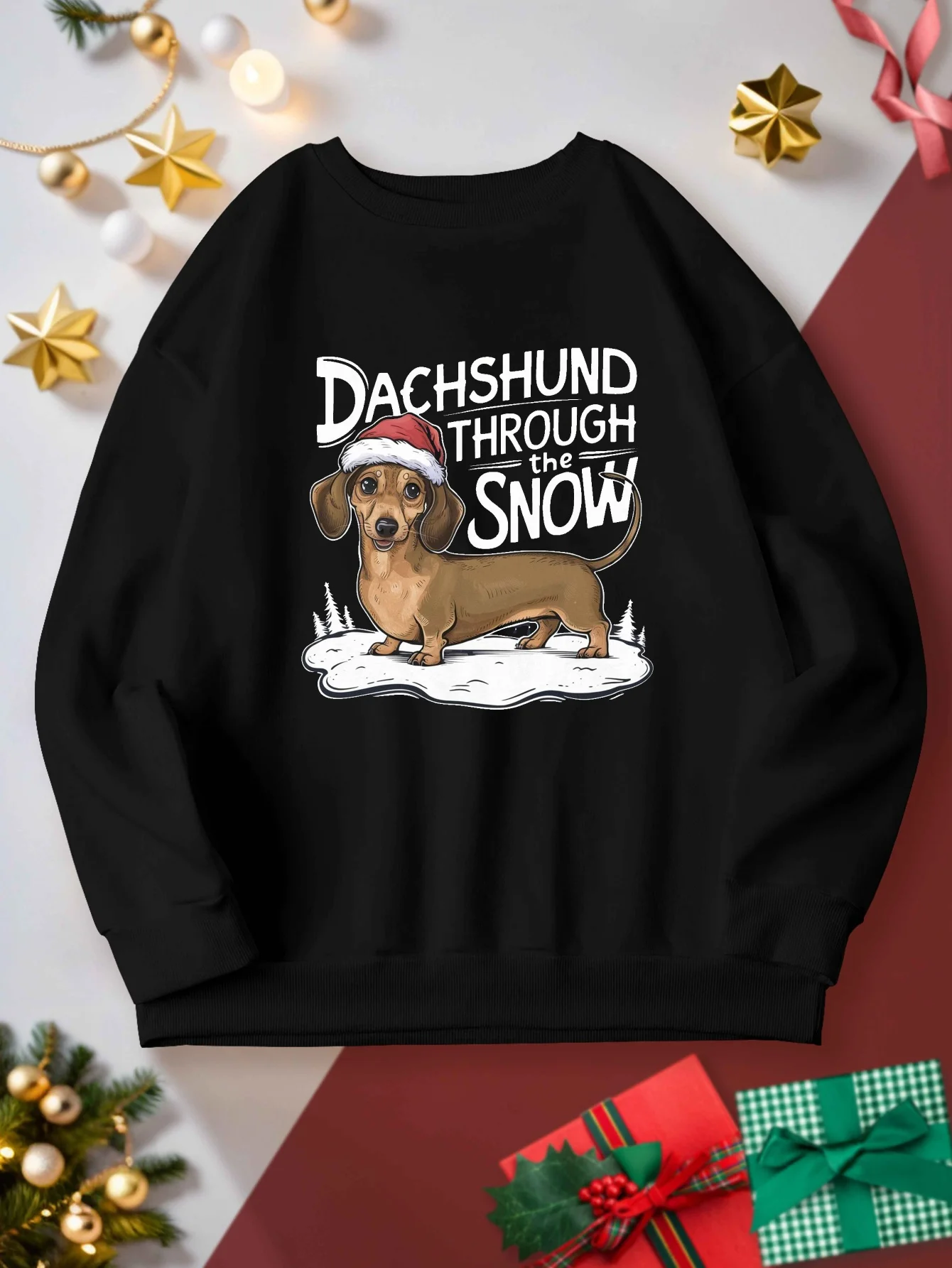 سترة نسائية برقبة دائرية مطبوعة بنمط سنو هاوند #1