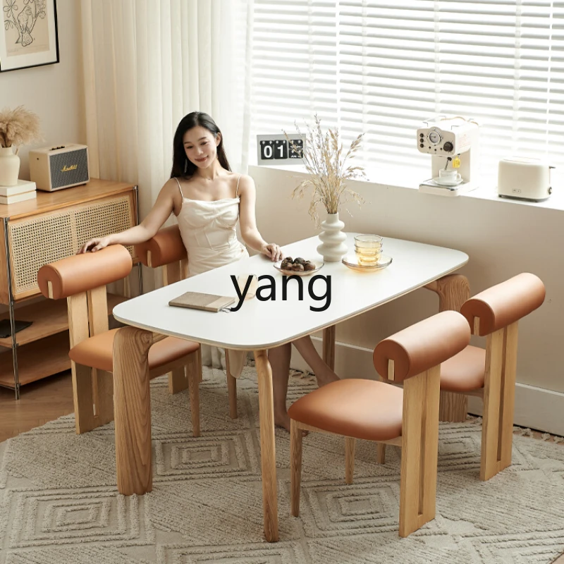 Yjq Cream Style Stone Plate Dining Table Household Small Apartment White Wax Dining Table and Chair Small Stupid Table