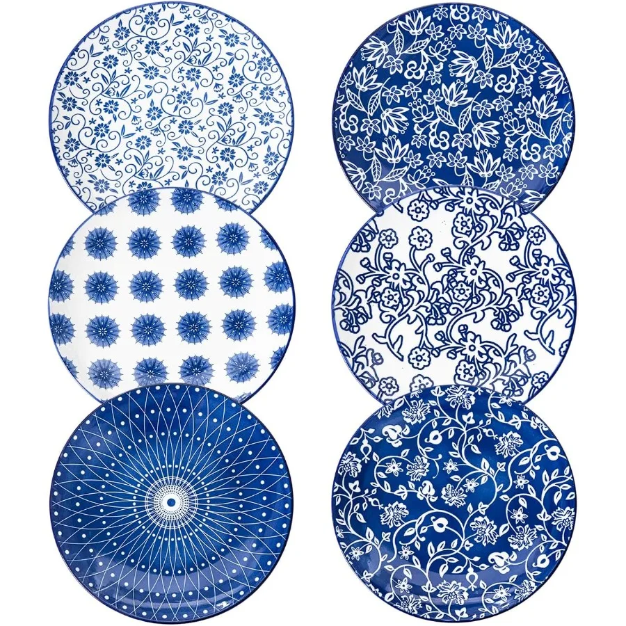 

Ceramic Salad Plates Set 8.5 Inch Small Round Dessert Dishes for Kitchen Dinner Pasta Appetizer Sandwich Scratch Resistant Porc