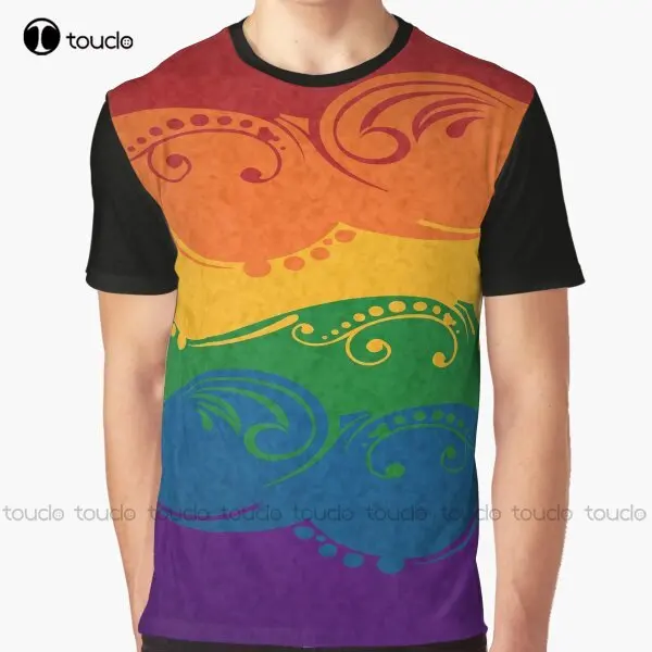 Fancy Swooped And Swirled Lgbtq Pride Rainbow Flag Background Graphic T-Shirt Funny Art Streetwear Cartoon Tee Christmas Gift