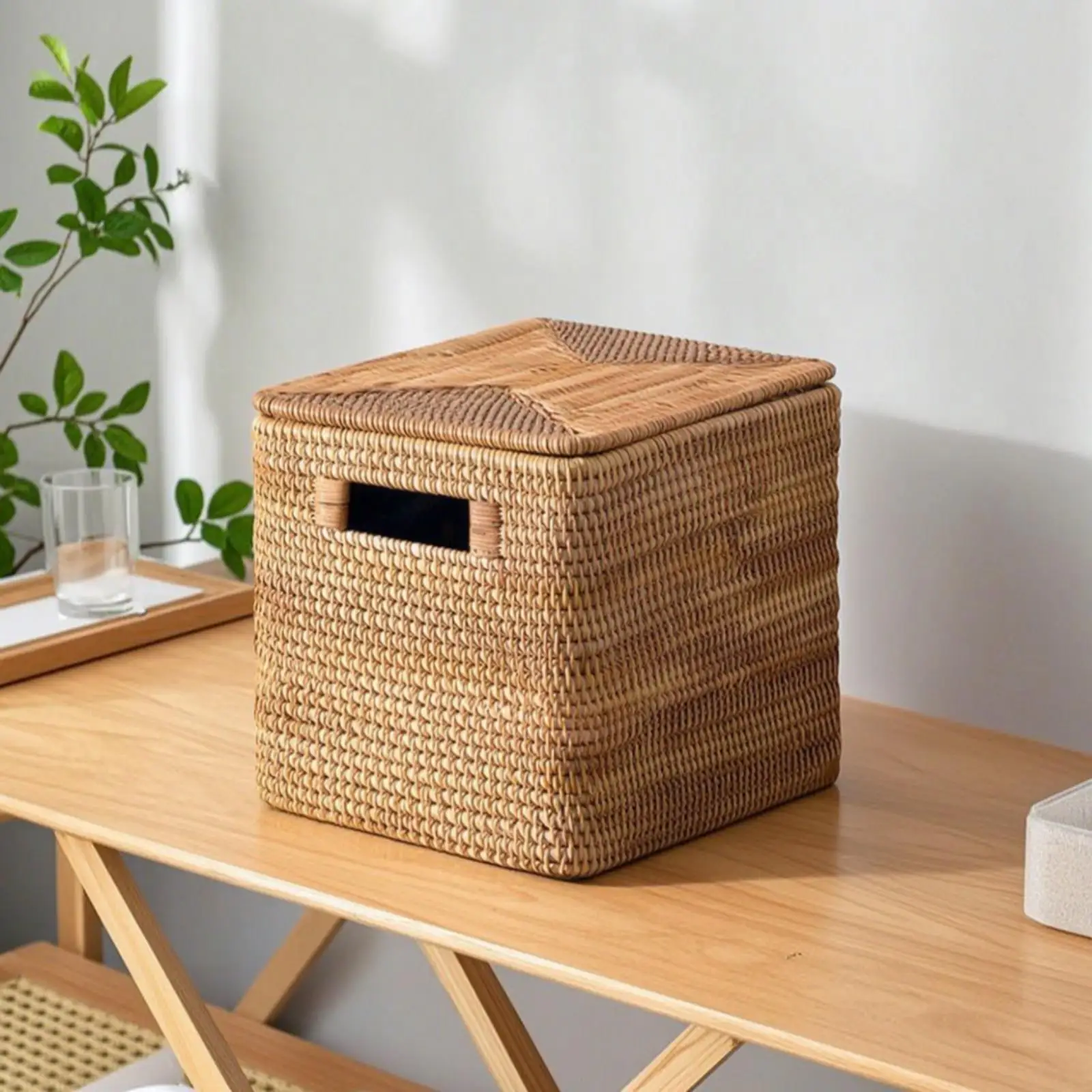 Artisan Rattan Basket with Secure Lid for Dust Free Home Storage and Decor