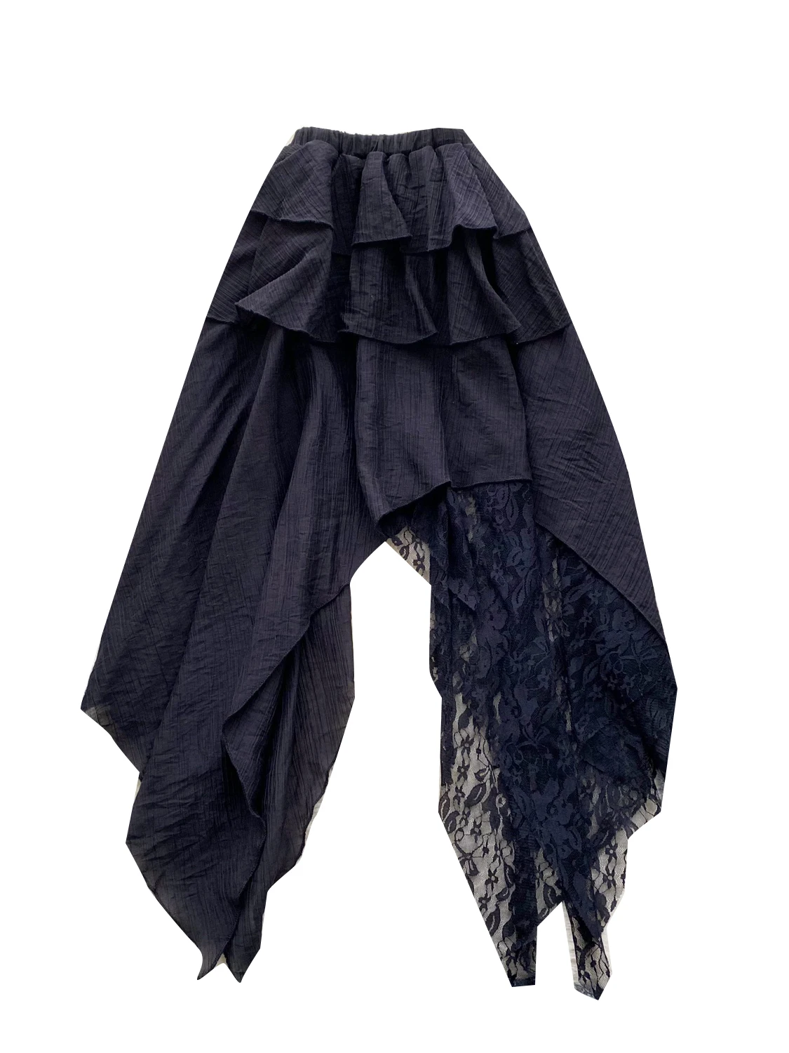 Hohe Taille Spitzenbesatz f Rock Feenrock Damen Herbst Faion Design Einzigartige asymmetrische Spitze Spleißen Ci Pendeln