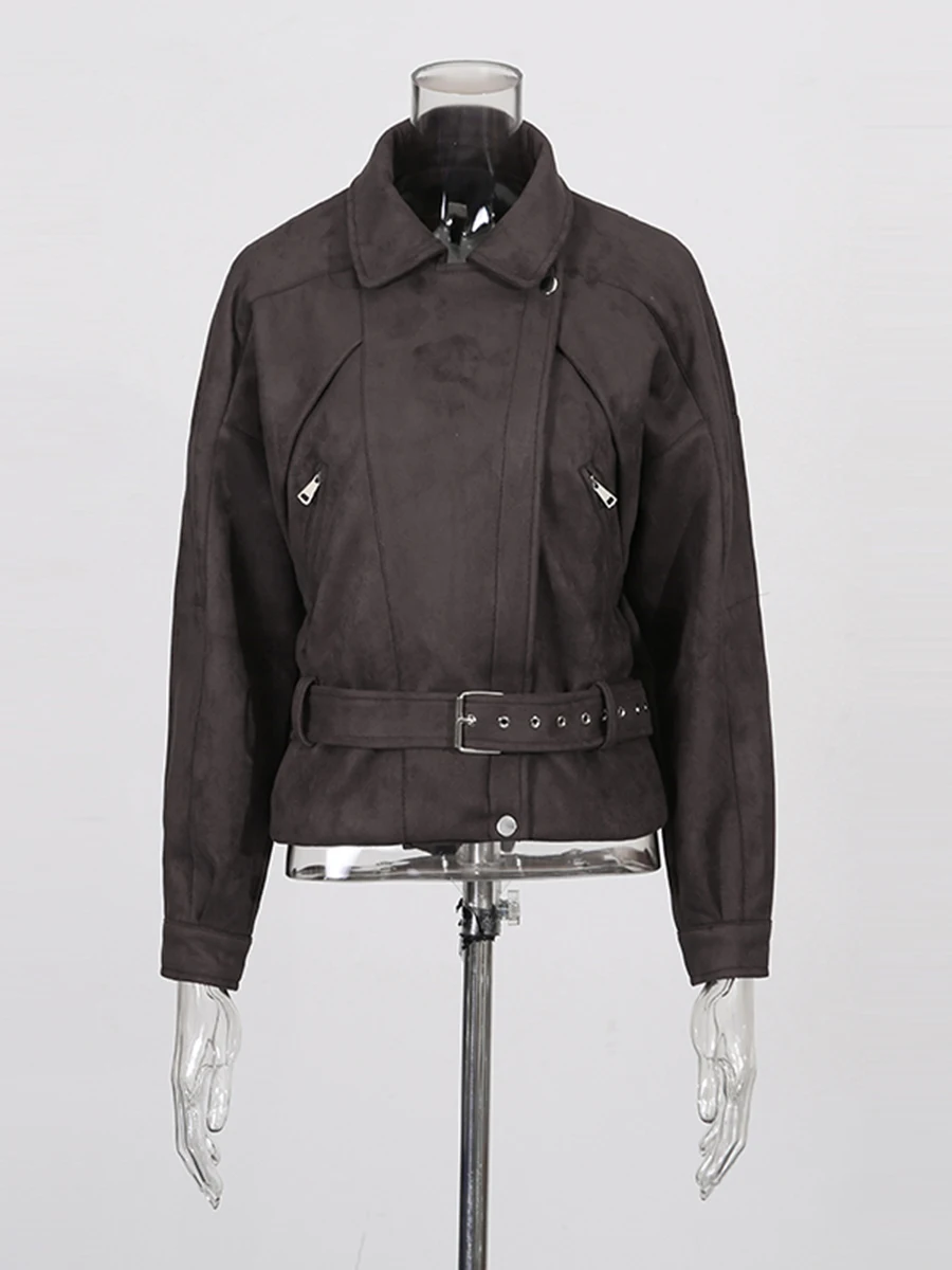 CHICEVER Coffee Spliced Sashes Jacket Female Lapel Long Sleeve Slimming Office Commute Women's Jackets Autumn Fashion New Style