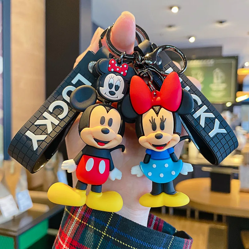 Anime Disney Keyholder Cartoon Mickey Mouse Minnie Model Doll Kawaii Keyring Lovely Keychain Ornament Key Chain Bag Car Pendant