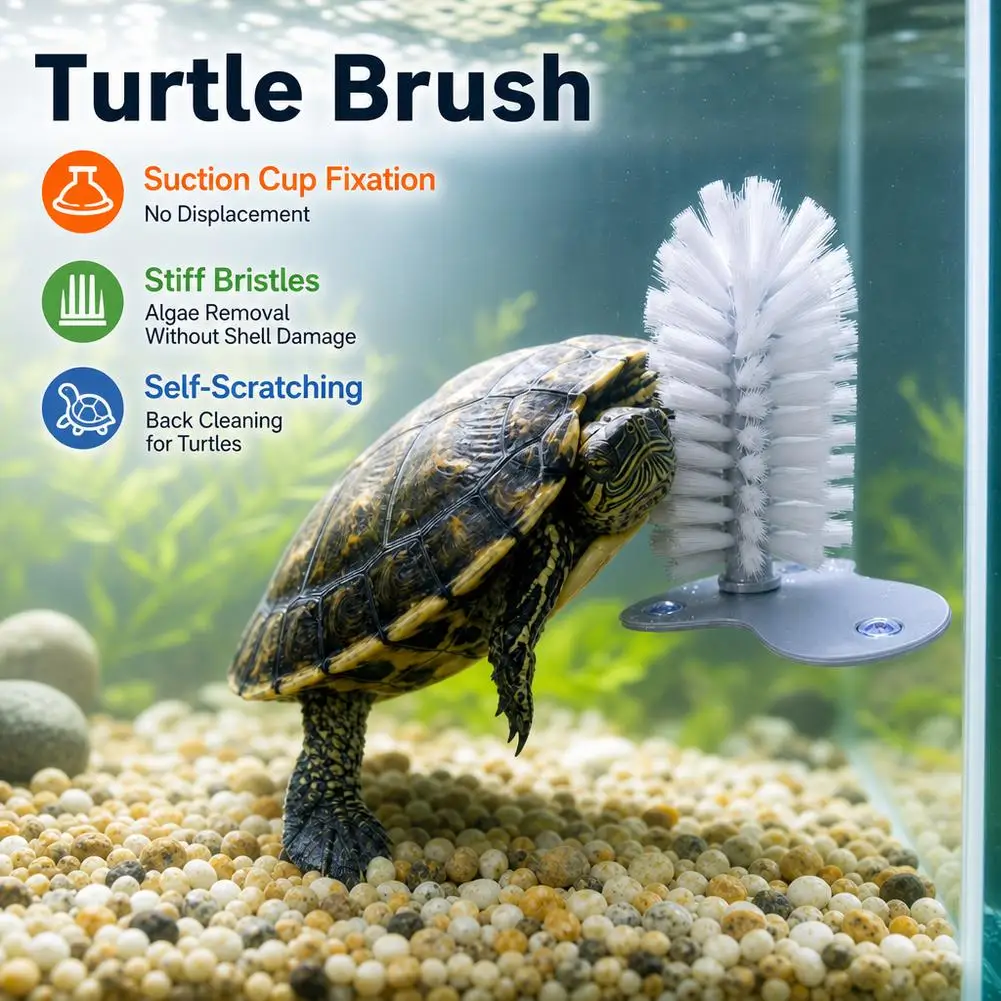 Turtle Back Scratching Brush Suction Cup Turtle Shell Scrubber 360° Bristle Brush for Aquatic Reptile Tank Cleaning Tool