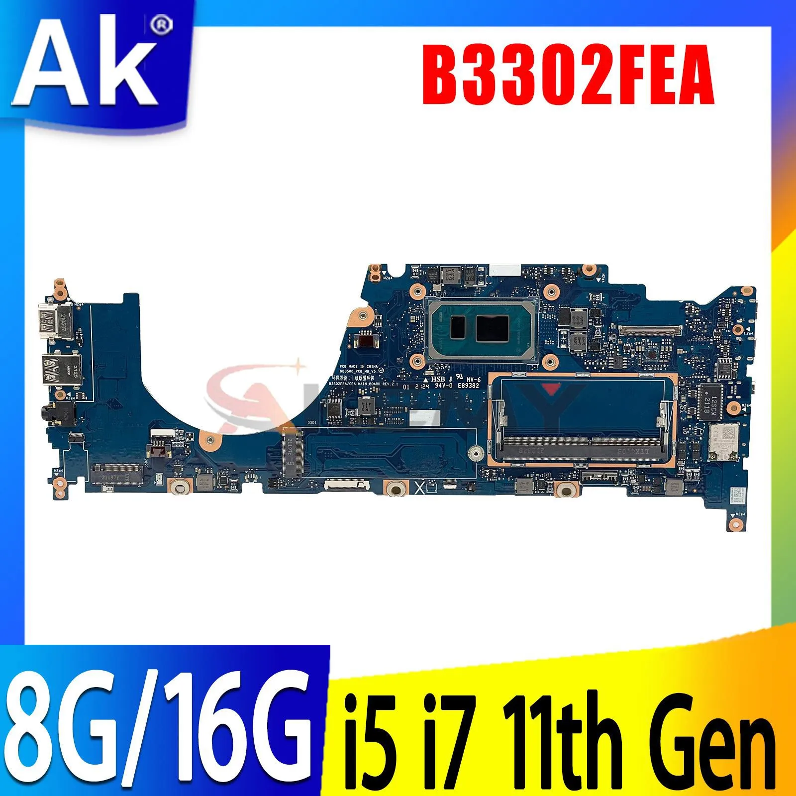 

Shenzhen B3302FEA Mainboard For ASUS LAPTOP B3302FEA Laptop Motherboard with I5-1135G7 I7-1165G7 cpu 8G 16GB RAM