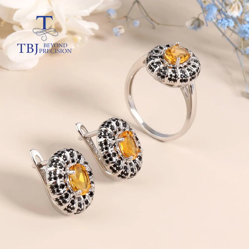 Natural Citrine Jewelry Set earring Ring 925 Silver Classic Design fine Jewelry Women  mom wife gift birthday anniversary gift