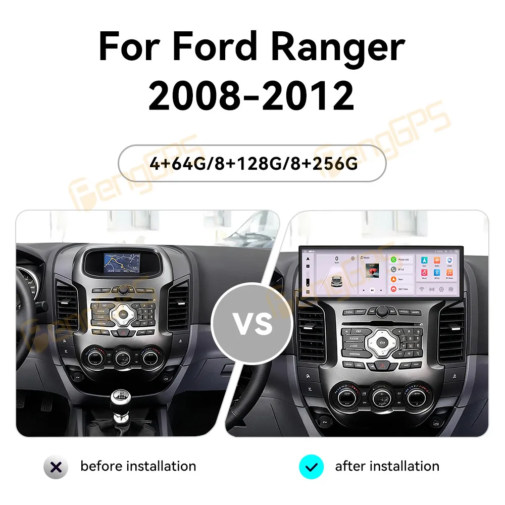 Car Accessories Radio For Ford Ranger 2008-2012 Android Auto GPS Navigation Multimedia Stereo Receiver Head Unit Offline Maps