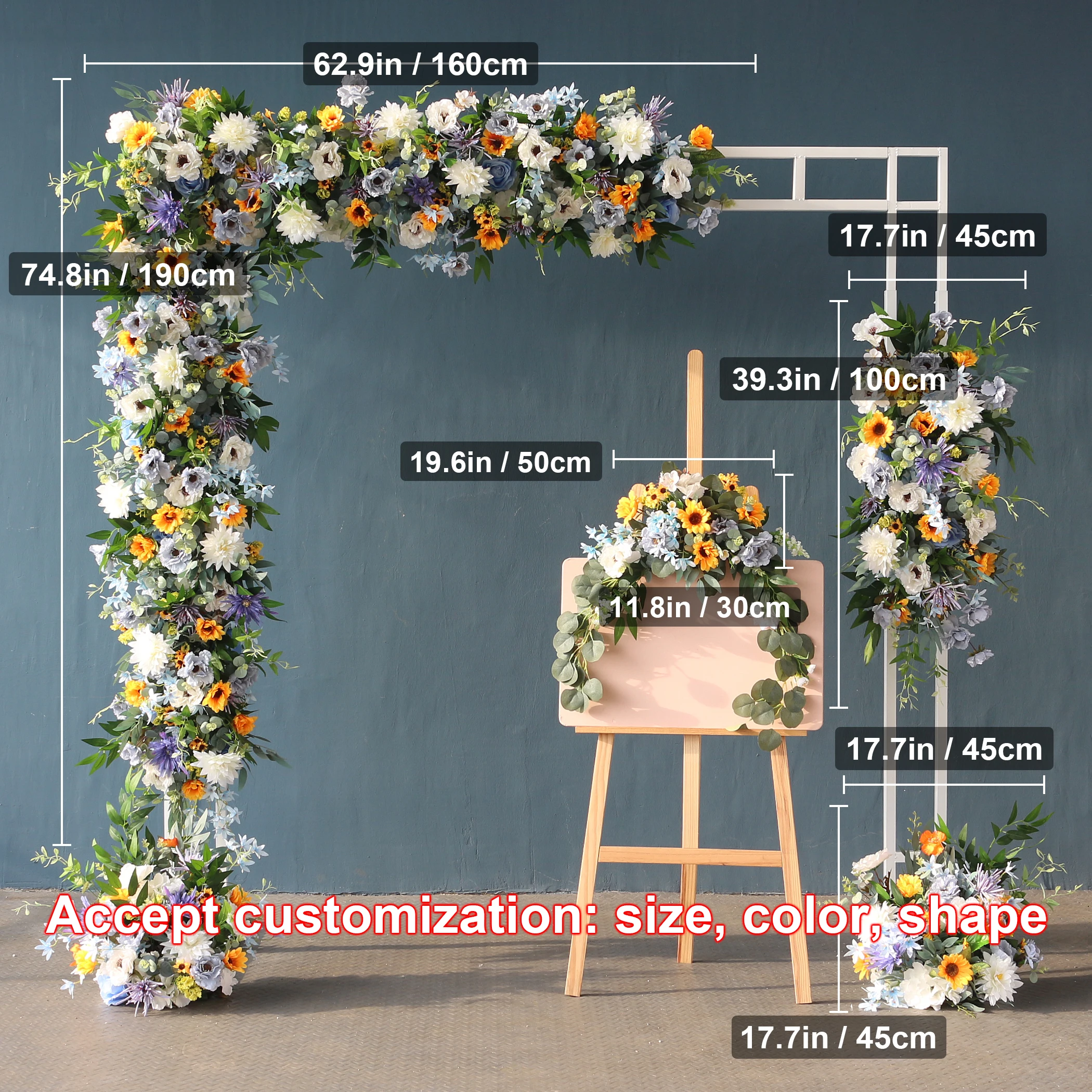 HVAYI Customized Blue Orange Flower Arrangement Wedding Arch Decoration Sign Flower Artificial Fake Flower Home Decor