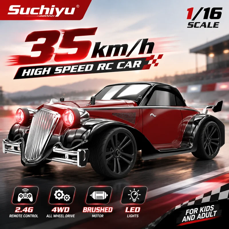 Suchiyu 16302 1:16 4wd Rc Car 2.4g Brushed Motor 35km/H High Speed Vintage Racing Model With Led Lights Remote Control Toy