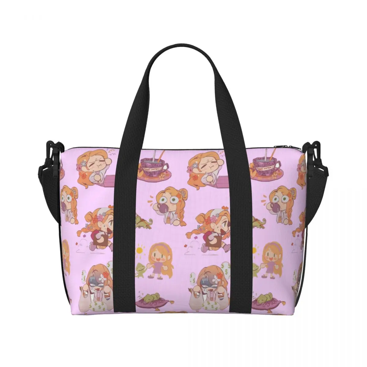 

Пляжная сумка-тоут «Принцесса Тangled» для женщин, с мультяшным принтом, забавная, с большим отделением, для пляжа, спортзала, путешествий