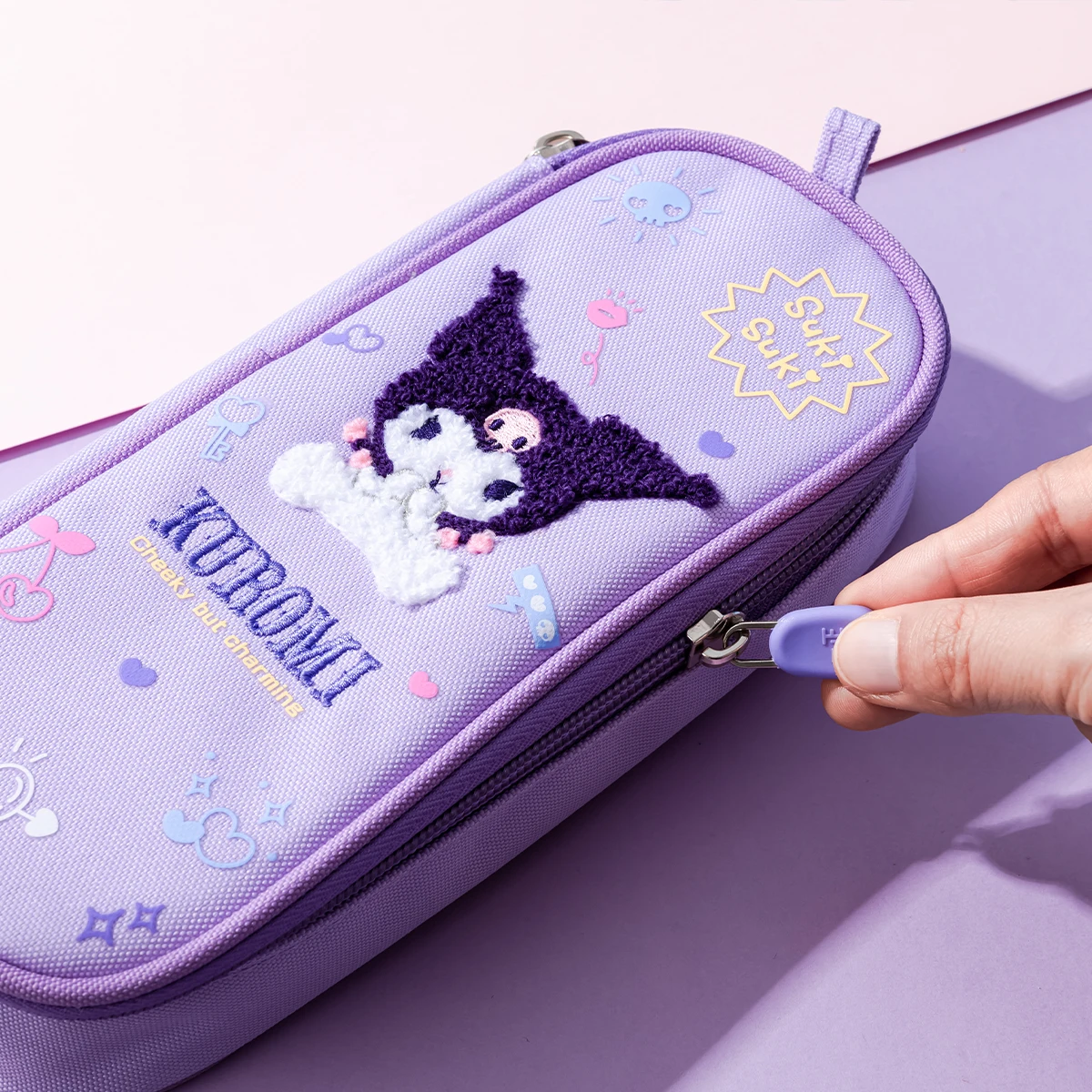 Sanrio Kawaii Student Stationary Large Capacity Pencil Box School Supplies Embroidery Pencil Case Kuromi Pen Storage Bags