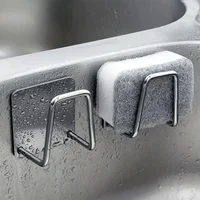 2PCS Stainless Steel Sink Sponge Holder Self Adhesive Drain Drying Rack Wall Hooks Accessories Storage Organizer