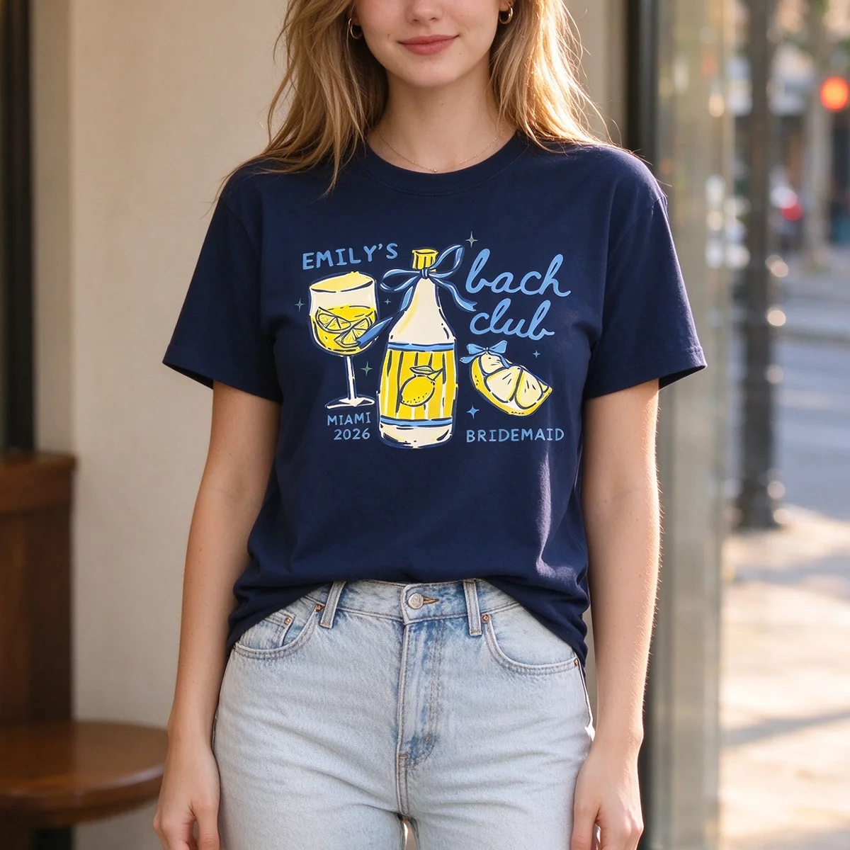 Custom Emily's Bach Club Bridesmaid T Shirt Personalized Miami 2026 Bachelorette Party Lemon Wine Graphic Tee Custom Streetwear