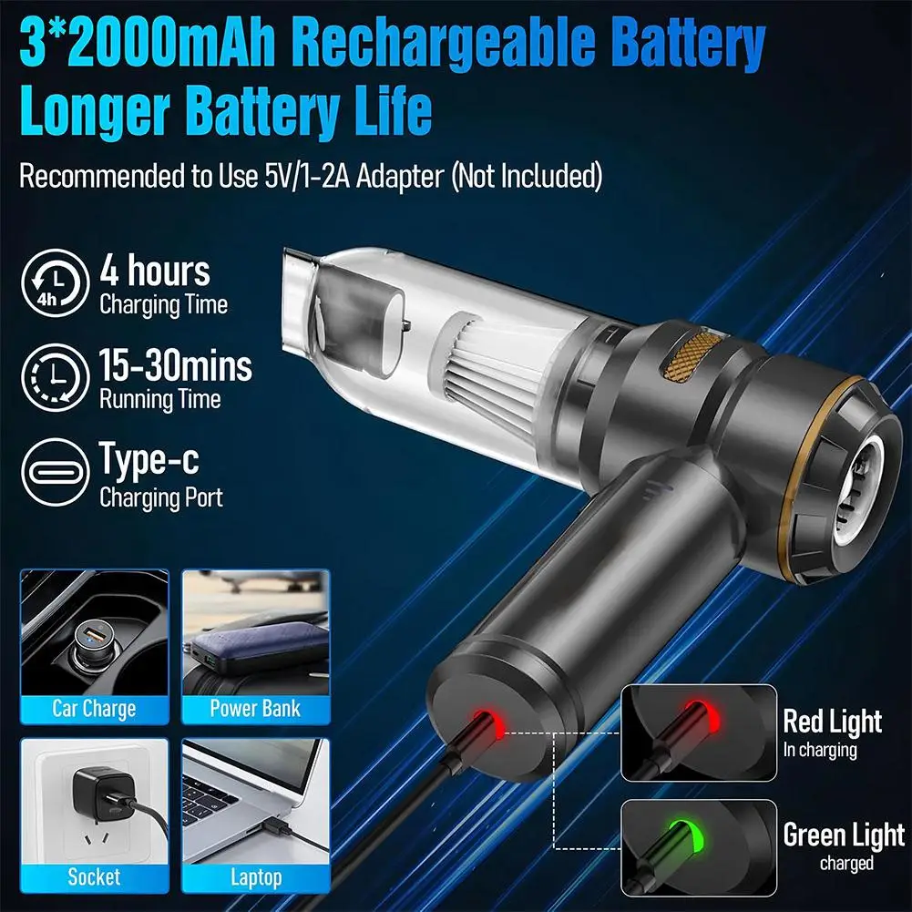 مكنسة كهربائية للسيارة عالية الطاقة محمولة باليد ماكينة تنظيف محرك بدون فرش منفضة هواء قوية للأجهزة المنزلية للسيارة #1