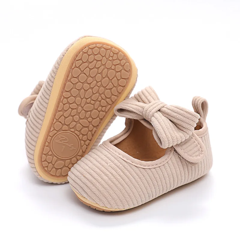 Chaussures mocassins à nœud papillon pour bébé, souliers pour enfant, nouveau-né, fille, semelle en caoutchouc, coton, CPull, premiers pas, 2024