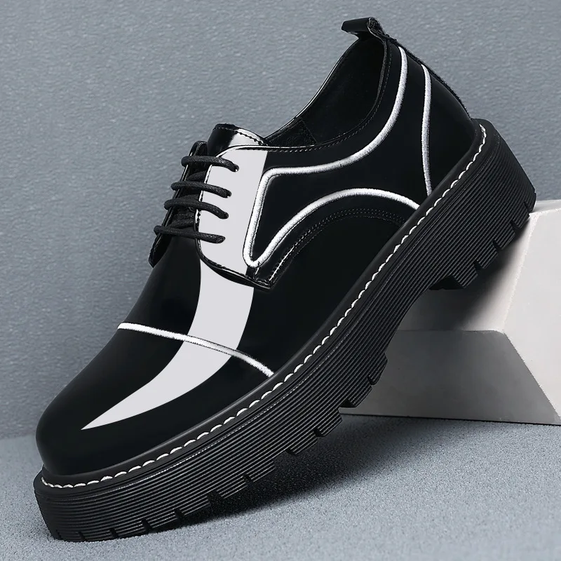

Outdoor Men's Black Oversized Toe Derby Shoes Chunky Rubber Sole PU Leather Breathable Cushioned Insole Streetwear Fashion 38-44