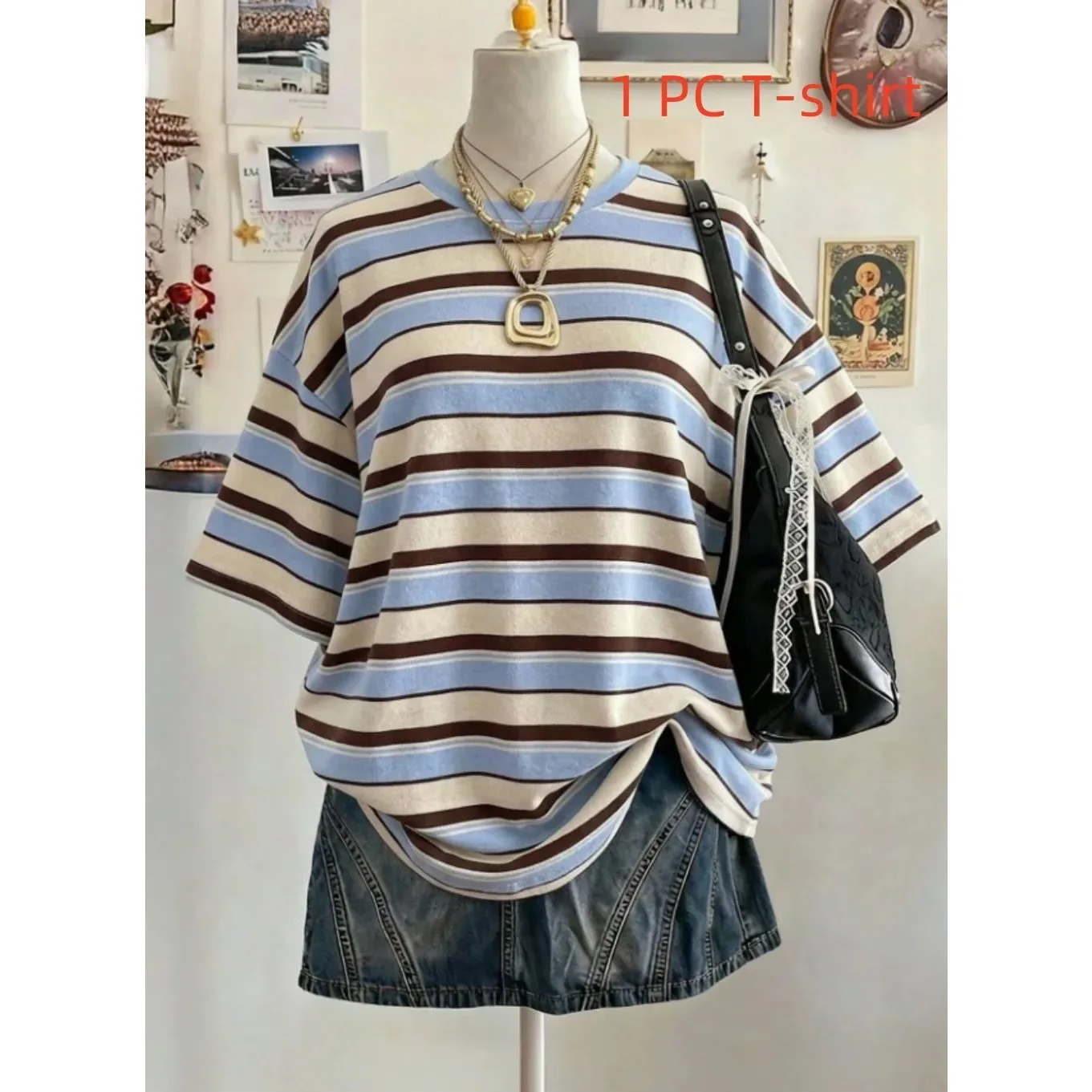 2026 Sommer-Bestseller: Modisches, digital bedrucktes, gestreiftes T-Shirt für Damen und Kinder, personalisiertes, lässiges, lockeres Sportshirt – Detail 3