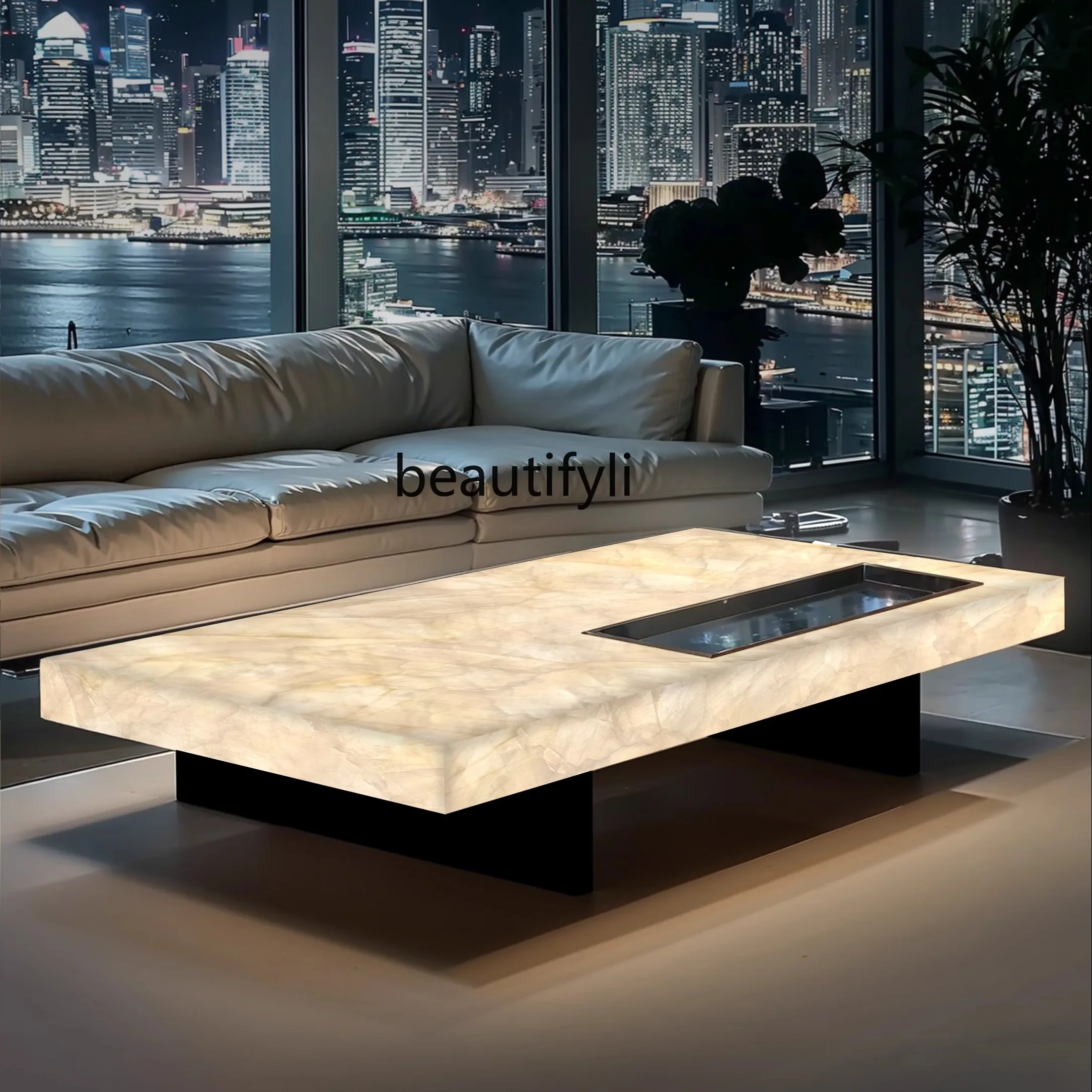 

Rectangle living room coffee table luminous jade luxury stone villa marble natural high-grade light luxury