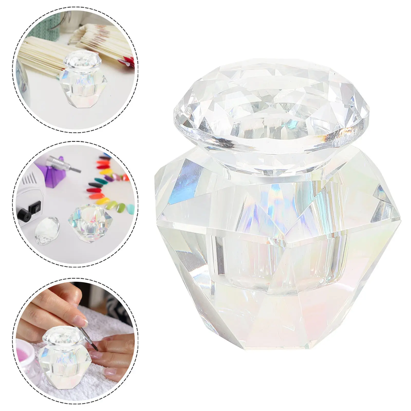 

Clear Glass Nail Art Dish Cup for Acrylic Nails Dappen Tool with Transparency Design Salon Grade Manicure Cleaning and Storage