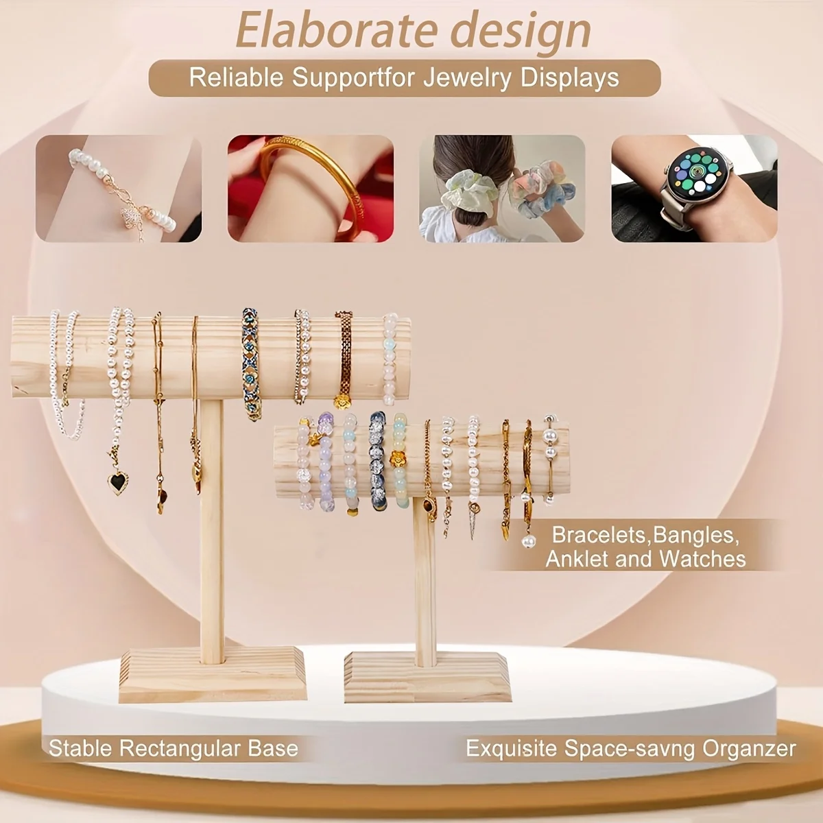 

1 шт., Т-образная стойка для ювелирных изделий из цельного дерева, аксессуары для волос, настольный магазин, стеллаж для хранения ювелирных изделий, браслет, подставка для часов