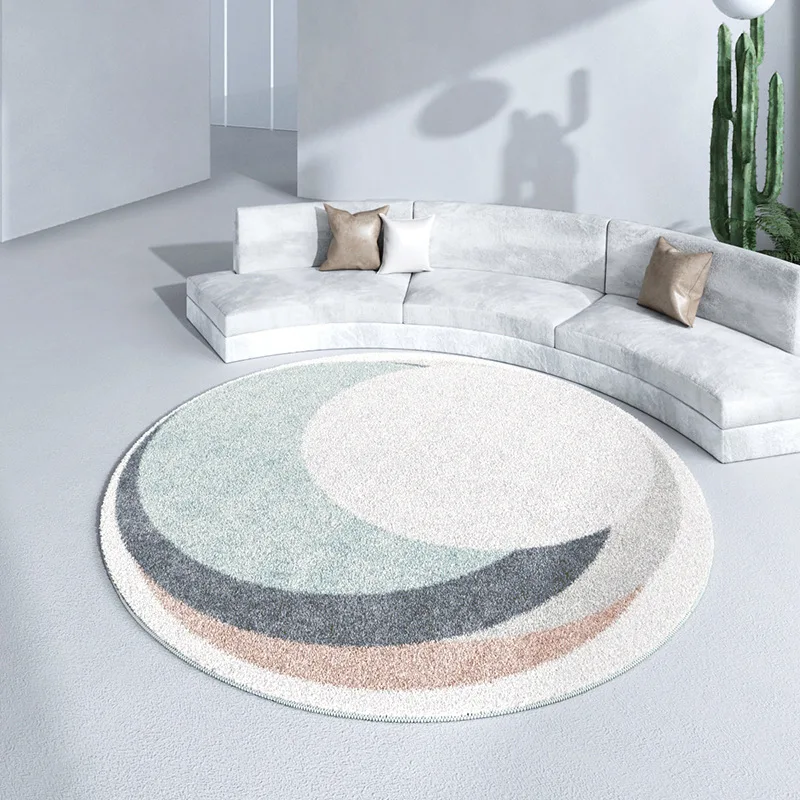 VIKAMA Artistic Round Rug Non-slip Short Pile Bedroom Living Room Adaptive Home Enhancement Space Layers Feeling