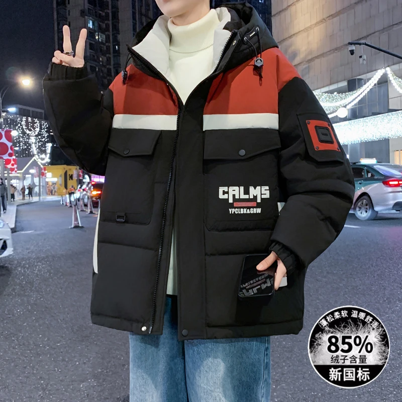 Fashion Men's Hooded White Duck Down Jackets Winter Youth Streetwear Windproof Puffer Coat Outdoor Loose Thick Padded Top Parkas