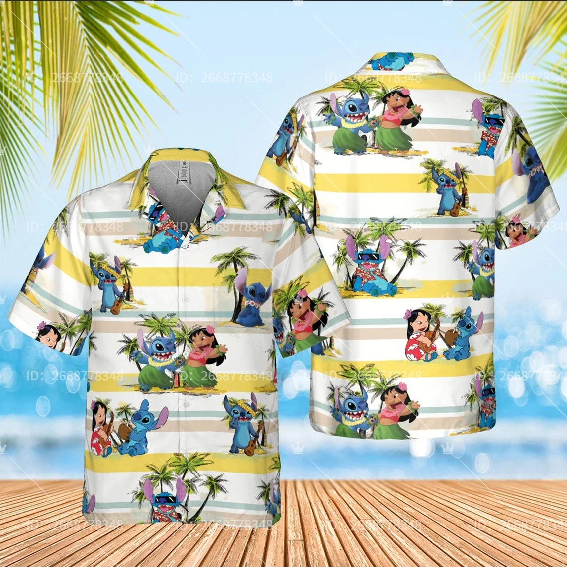 Disney-Lilo e Stitch camisa havaiana, Disneyland Trip, férias Tops, homens e mulheres