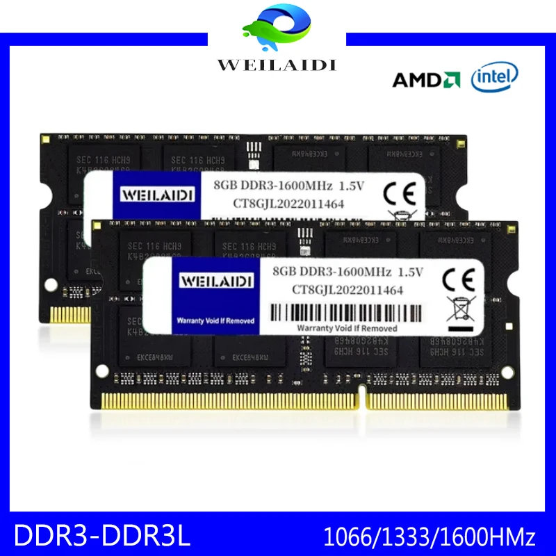 DDR3 DDR3L 4GB 8GB PC3-1.5V 1066 1333 1600MHz Laptop memory PC3L-1.35V 8500 10600 12800 SODIMM  NON-ECC 204Pin Memories Ram