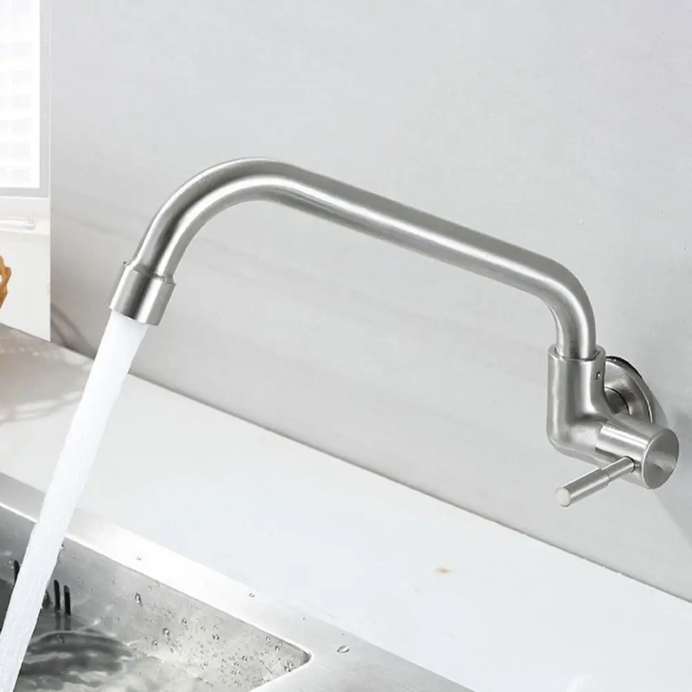 

Wall Mounted Rotatable Kitchen Faucet Splash-proof Stainless Steel Sink Water Tap Horizontal Universal Single Cold Water Faucet