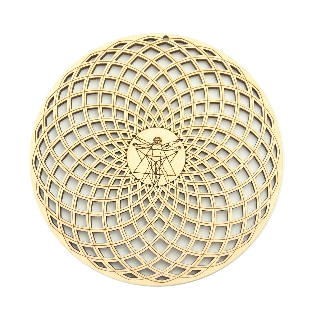 Flower Shaped Chakra Energy Art Wall Hanging Decor Sacred Geometry Hollow Wooden Coaster Stone Stand Base Placemats Table Mat