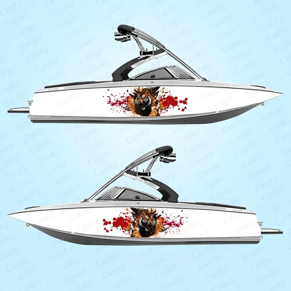 

Personalized Fierce Tiger Blood Pattern Printing Graphic Vinyl Waterproof Boat Wrap Decal Fits Any Boat Custom Image 2Pcs