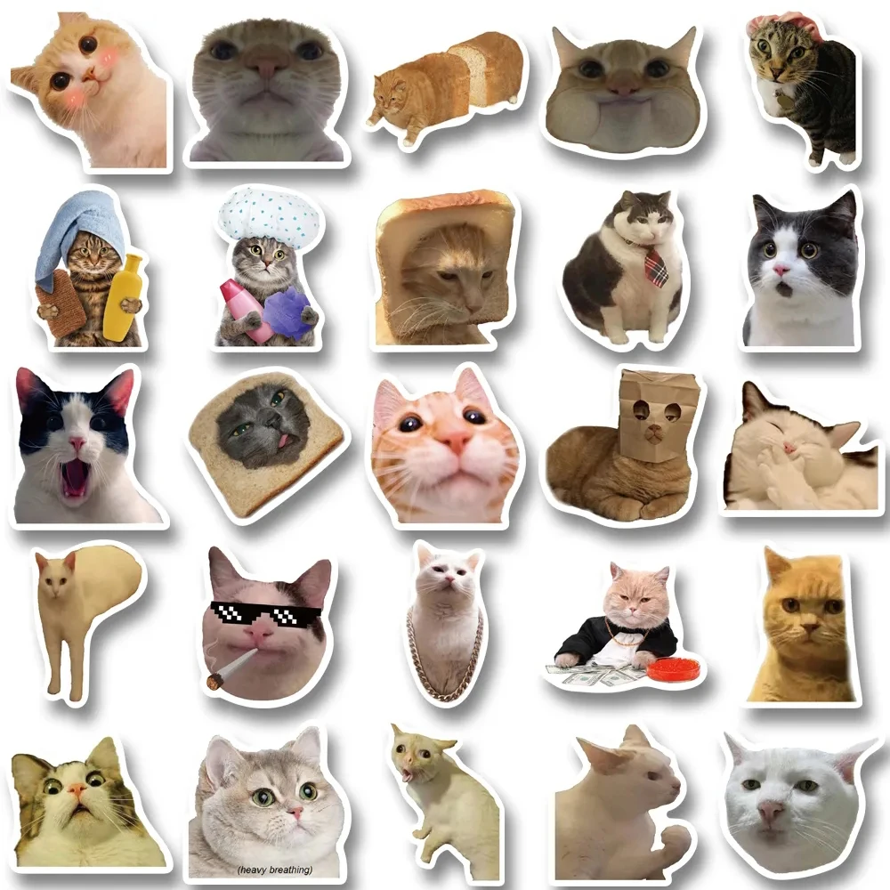 10/30/50pcs mignon Animal chat Meme autocollants drôle Expression autocollant étanche bricolage bouteille d'eau valise téléphone décalcomanies décoration