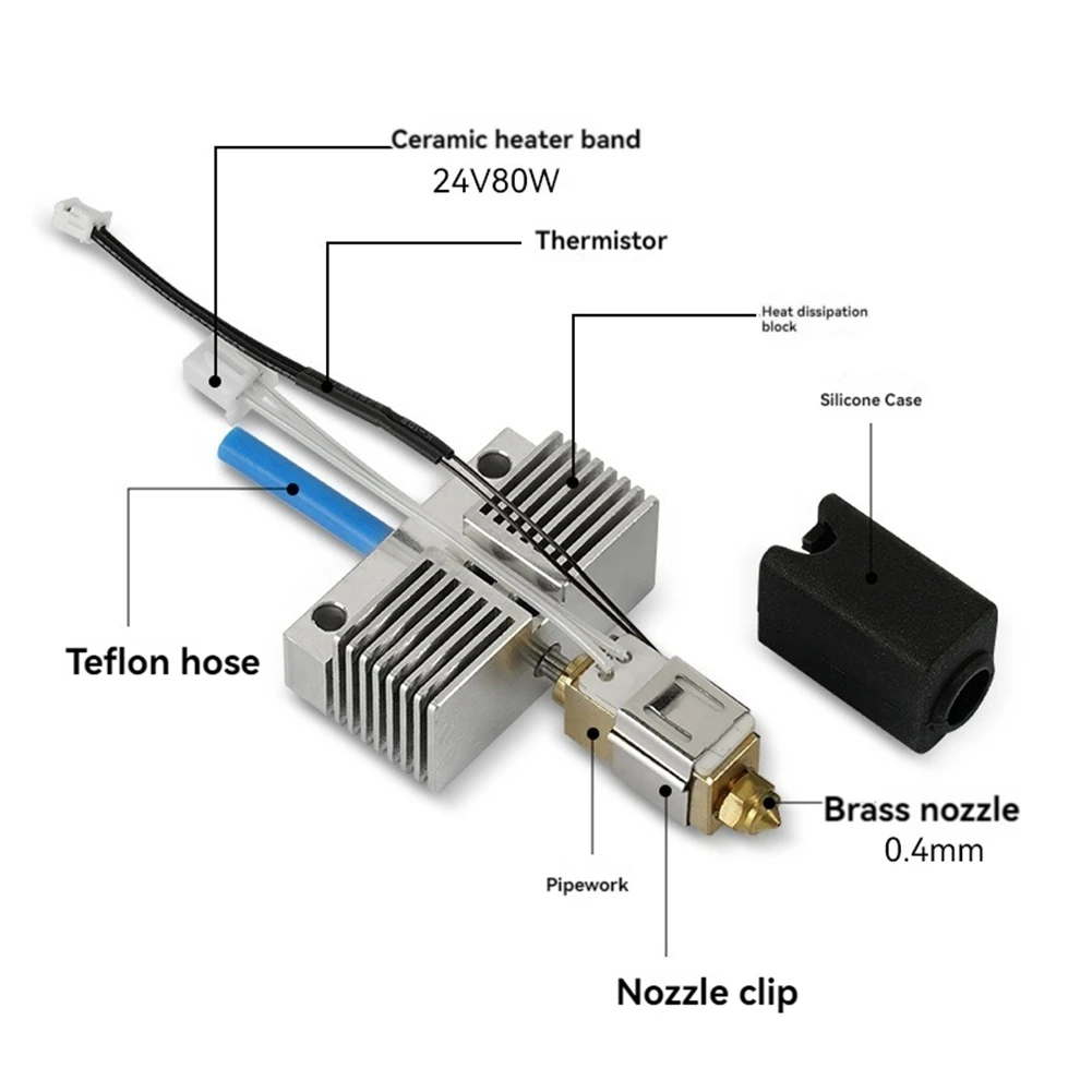 Sensitive 3D Printer Hotend With Heat Sink Kit For ELEGOO Neptune 4 PLUS/4 MAX 24V 80W All-Metal Hotend With 0.4Mm Nozzle
