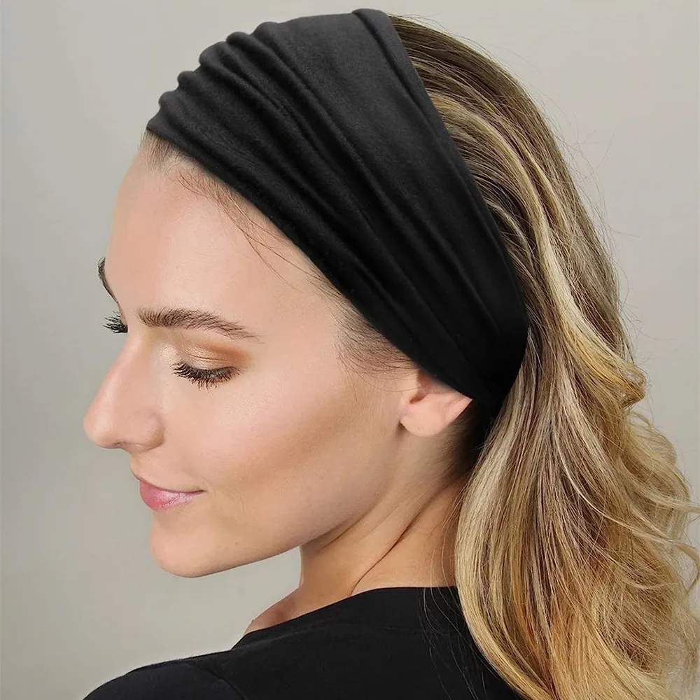 Breite Stirnbänder für Frauen, stilvolle Kopfwickel, Boho-Haarbänder, Sport, Yoga, Turban, Baumwolle, rutschfestes Bandana, Haar-Accessoires – Detail 10