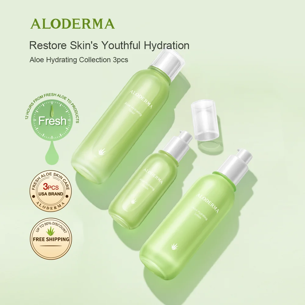 

ALODERMA Natural Aloe Vera Hydrating Skin Care Set 3 Pieces Moisturizring Facial Skincare Products Kit(Toner+Lotion+Serum)