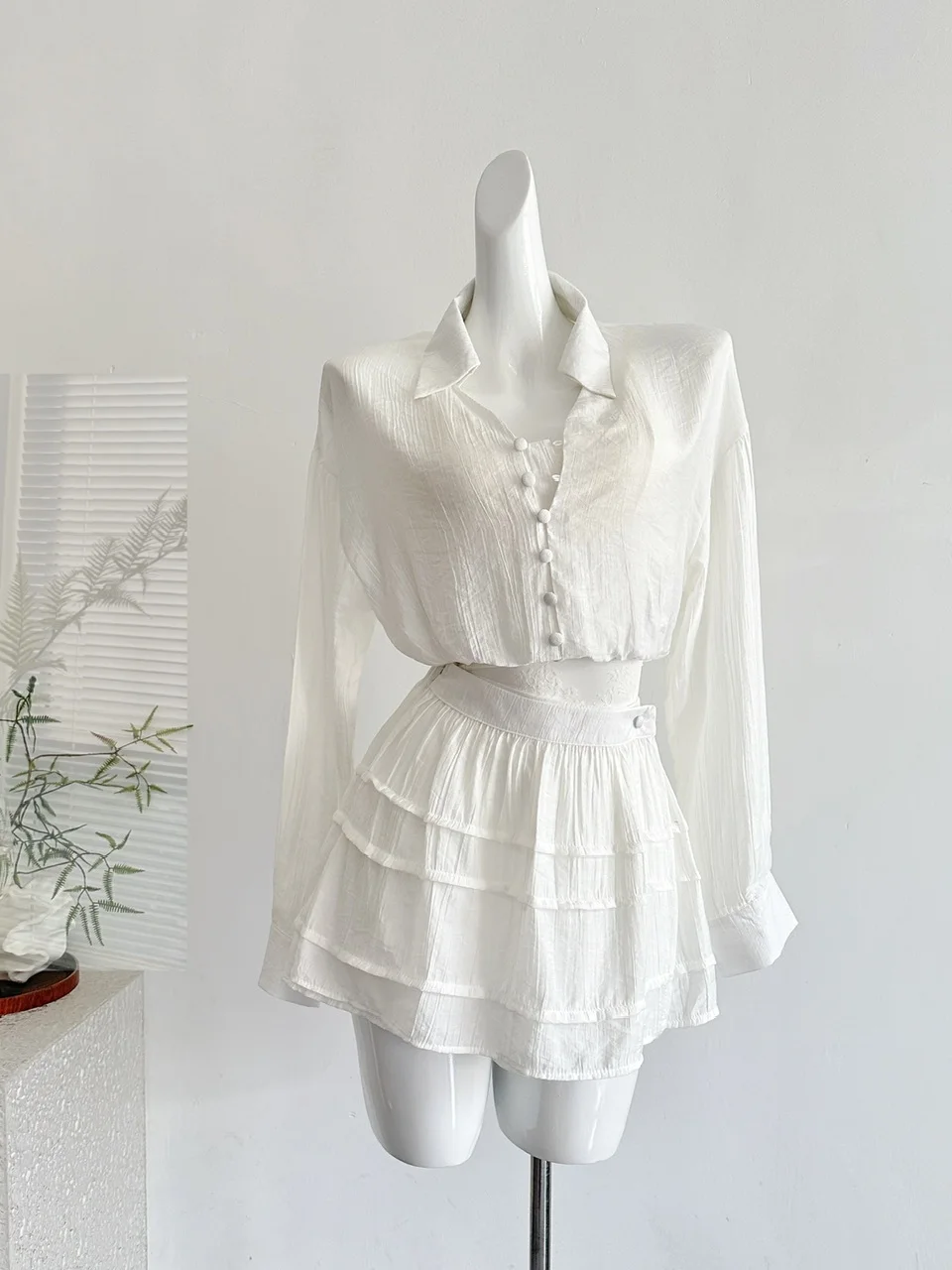 

Sun Protection Silk irt Lace Trim ort Skirt + Sexy Lace Brtte Strap + High Waist Cake Skirt Tee Piece Set