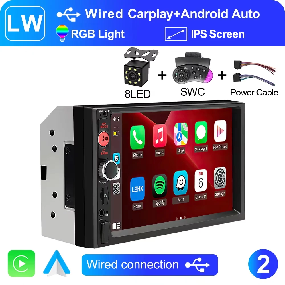 XIMA 2Din 7 "IPS Universele Draadloze CarPlay Android Auto Radio Stereo Multimedia Autoaudio FM Ontvanger Spiegel Link monitor
