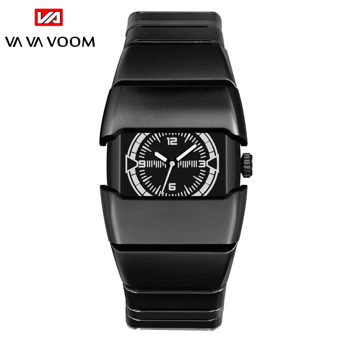 

2025 Новые мужские часы Creative Square Cyber Technology Style Кварцевые часы Деловые часы VA VA VOOM Черные спортивные наручные часы для мужчин