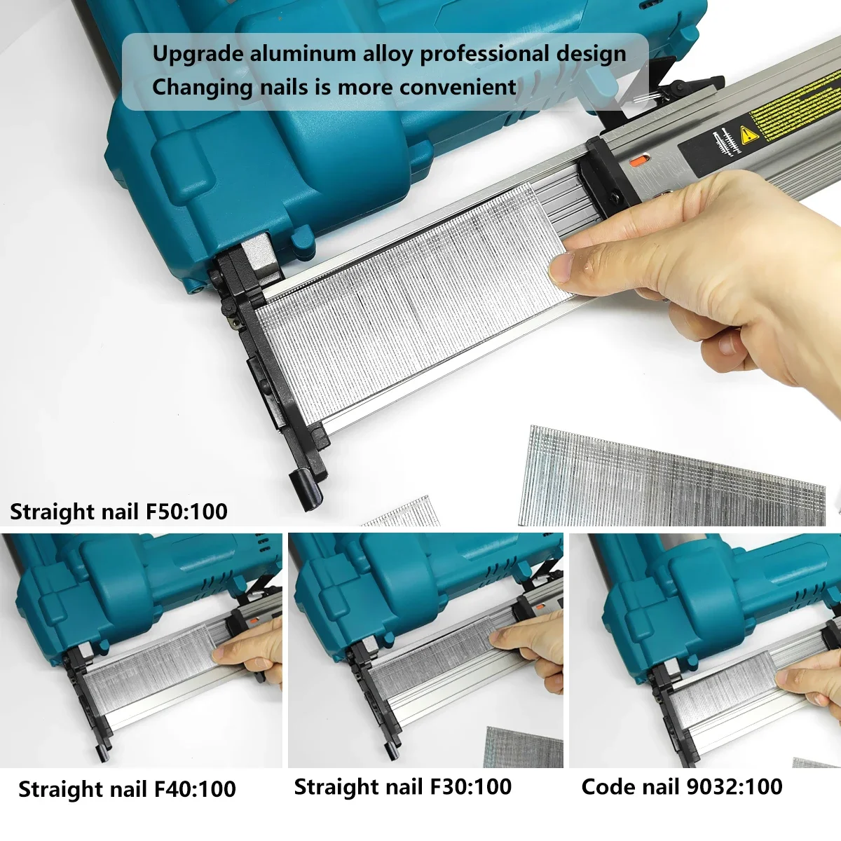 Bürstenloser 2-in-1-Nagler/Hefterpistole, elektrische Nagelpistole, Hefter, Nagler, kompatibel mit Makita 2-Modus mit 4 Sätzen Nägeln (keine Batterie)