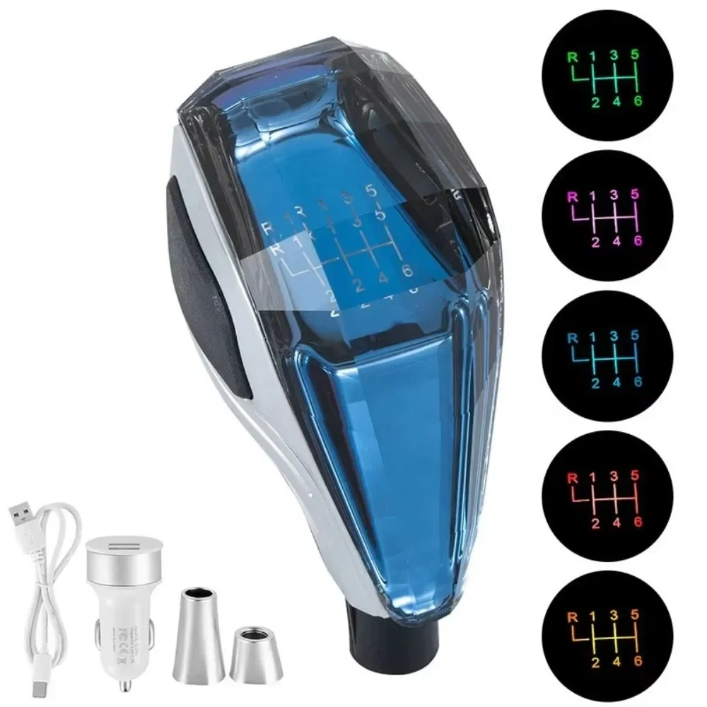 

Светодиодные автомобильные универсальные хрустальные ручки, ручка переключения передач с световой ручкой переключения передач, автомобильная кристаллическая головка переключения передач 5/6 скоростей для большинства автомобилей