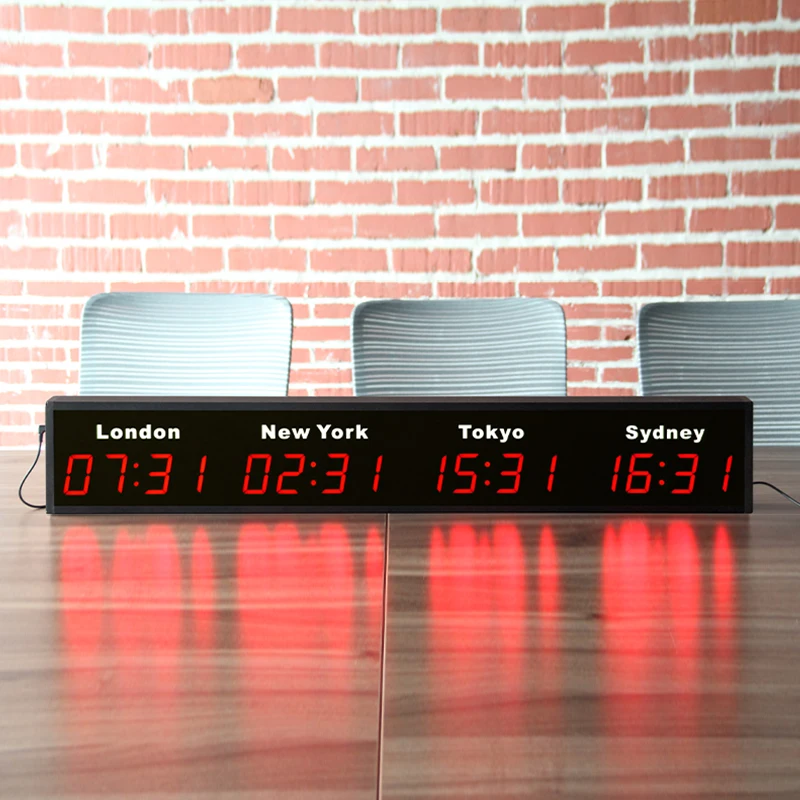 CHEETIE CP034 Reloj de pared LED estilo mundial con zona horaria de barra digital grande para hotel de oficina de aeropuerto